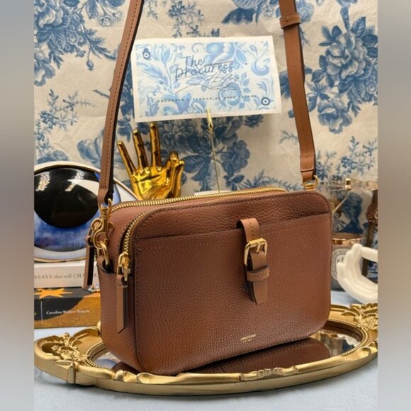 🆕 OROTON 🧿 NWOT Dylan Camera Crossbody Bag, Tan Calfskin Pebble Leather - Picture 3 of 16
